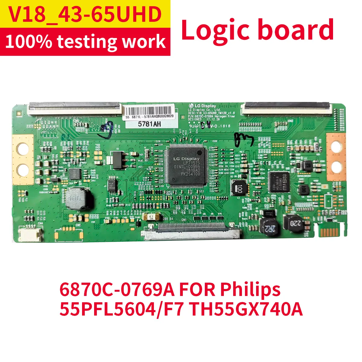 

V18_43-65UHD_TM120_v1.0 logic board 6870C-0769A t-con FOR Phi1ips 55PFL5604/F7 TH55GX740A TV55UHD 4K