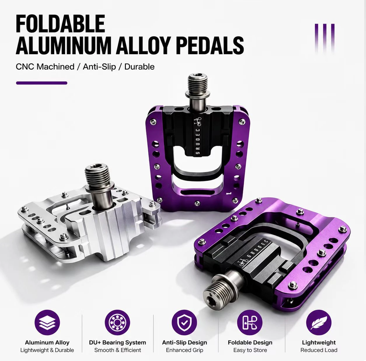 Ultraleichte, faltbare Fahrradpedale, 3-Lager-Titanachse, CNC-Aluminium, rutschfeste Stifte, 9/16-Zoll-Gewinde, Rennradpedal – Detail 5