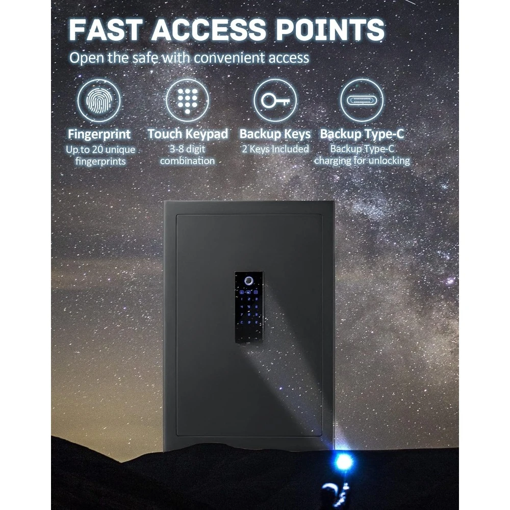 صندوق أمان ببصمة الإصبع بطول 2.63 قدم مكعب مع حقيبة آمنة كبيرة مقاومة للحريق ومقاومة للماء، خزائن بيومترية ذكية للمكتب المنزلي - ترقية جديدة #5