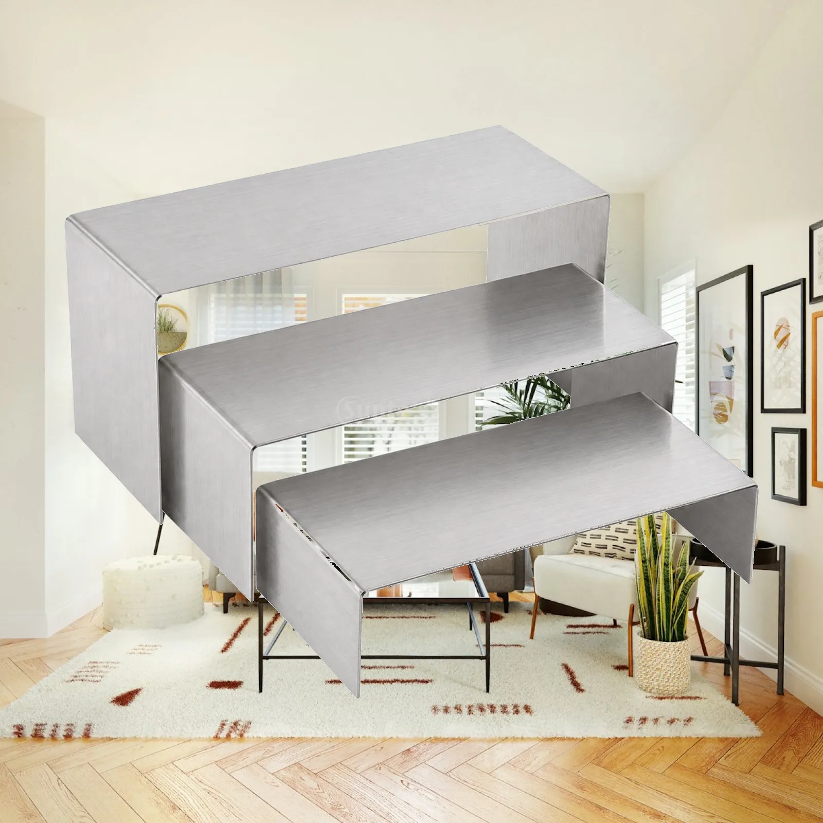 Stainless Steel Display Rack Tiered Stand for Retail Showcase Counter Organizer Shelf