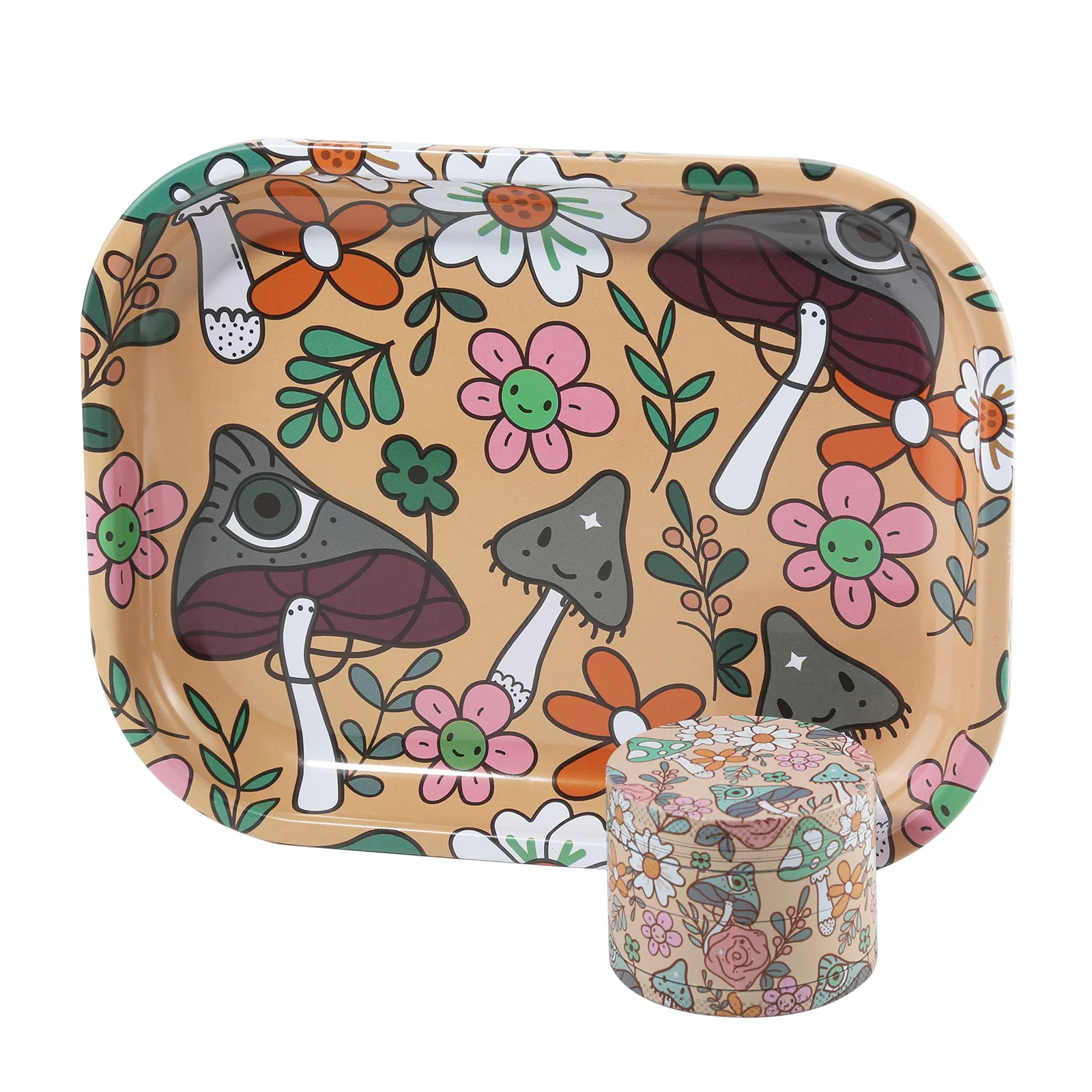 1/2pcs Flowers and Mushroom Rolling Tray and Herb Grinder