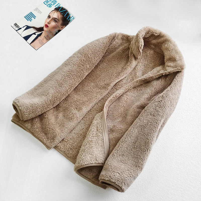 

Winter New Versatile Solid Color Women Long Fleece Fleece Coat Fashion Zipper Female Warm Coats