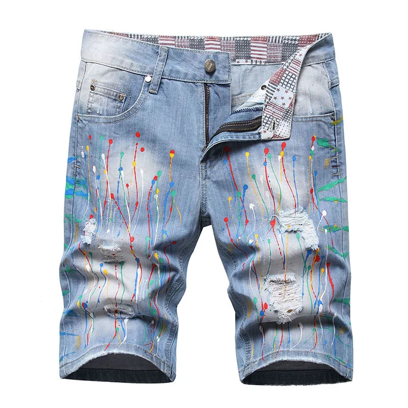 

2023 New Fashion Mens Ripped Short Jeans Brand Clothing Summer Cotton Shorts Breathable Denim Male Size 28-42