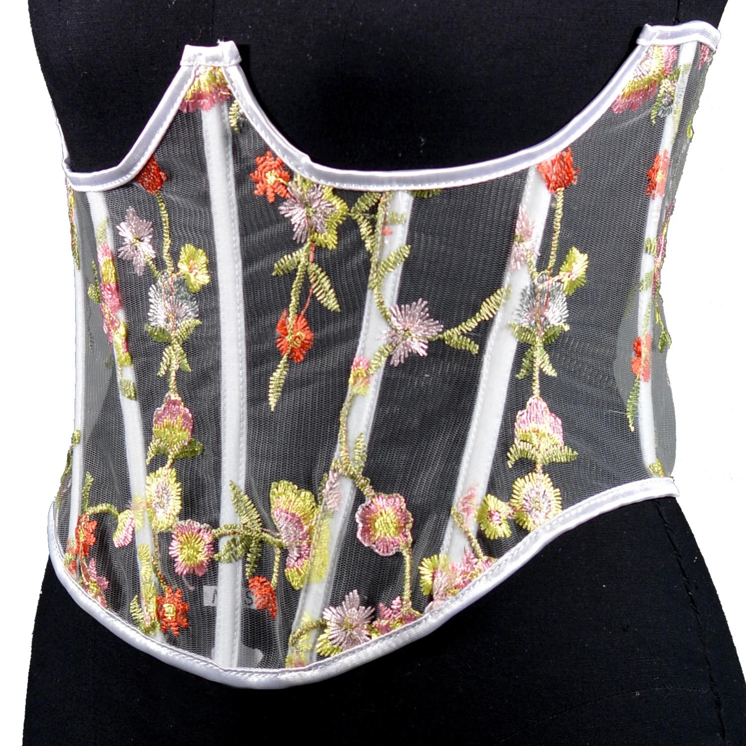 Royal Embroidery Lace-up Corset Floral Bustier Bandage Underbust Corset Decorative Waist Belt Sheer Sexy Lingerie Corset