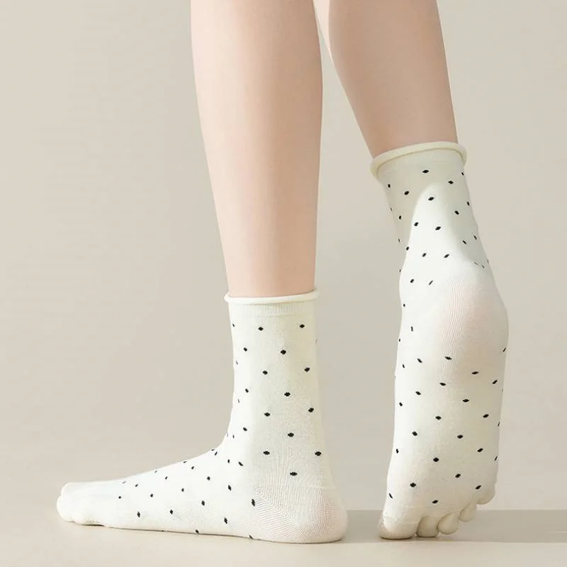 1 Paar Zehensocken für Damen, mittellange Fünf-Finger-Socken, niedliche Punkte, hochwertige Baumwoll-Crew-Socken mit separaten Fingern – Detail 11