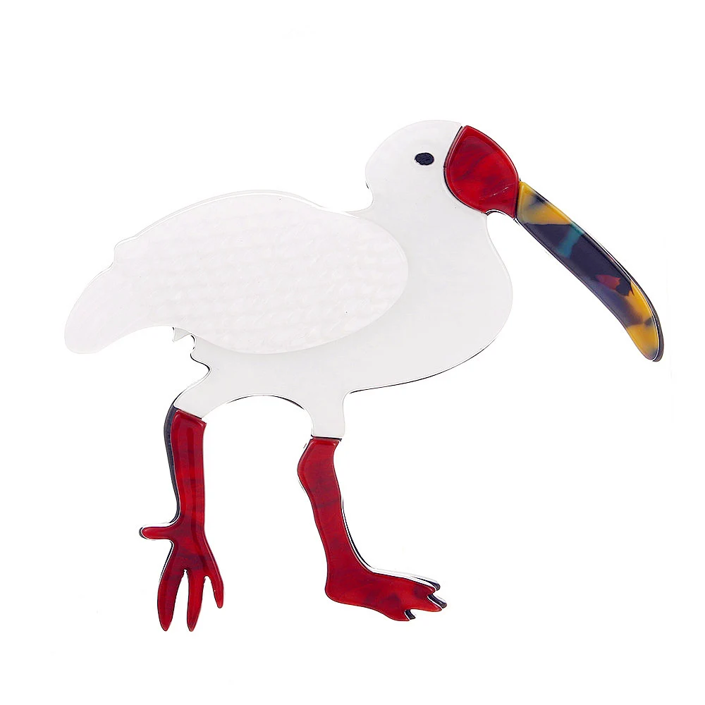 FishSheep New Fashion Large Acrylic Birds Brooches Pins for Women Acetate Fiber Big Crested Ibis Animal Brooch Jewelry Gifts