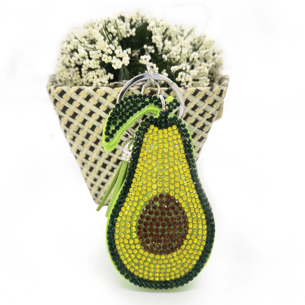 Fashion Creative Avocado with Full Crystal Rhinestone Keyrings Key Chains Rings Holder Purse Bag For Car Lovely Keychains