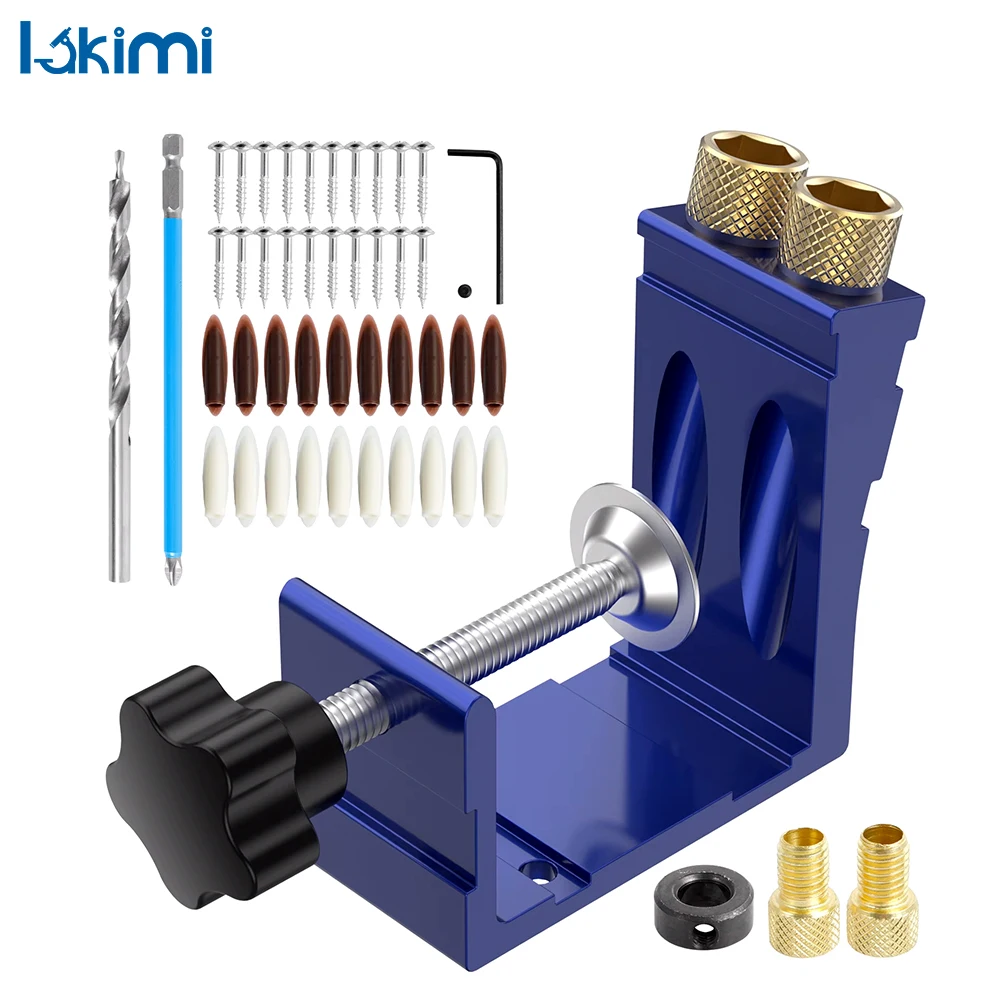 

47PCS Pocket Hole Jig Kit – 15° Oblique Hole Locator & Drill Guide Set for Precision Woodworking and Carpentry LAKIMI LK-AA196