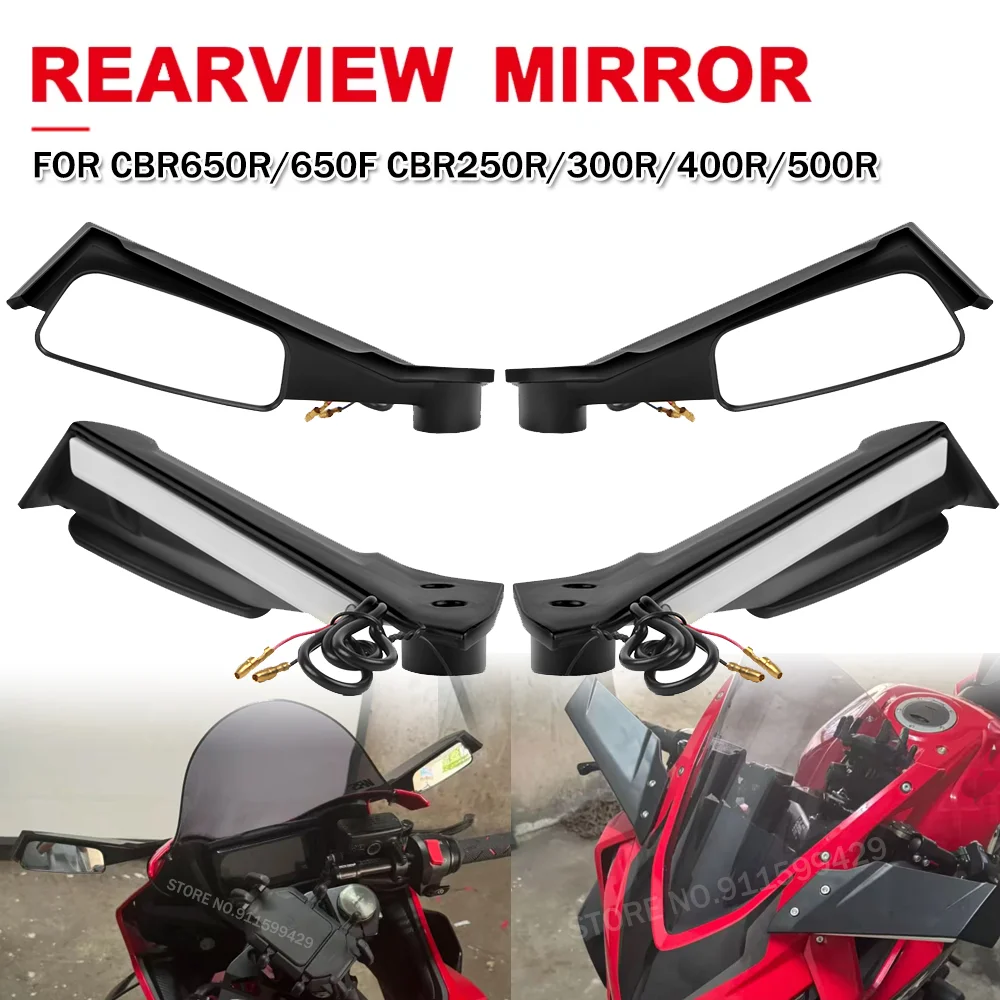 

CBR650R Motorcycle Rearview Mirror Wing Mirrors With LED Turn Signal Light For Honda CBR500R CBR650F CBR250R CBR300R CBR400R