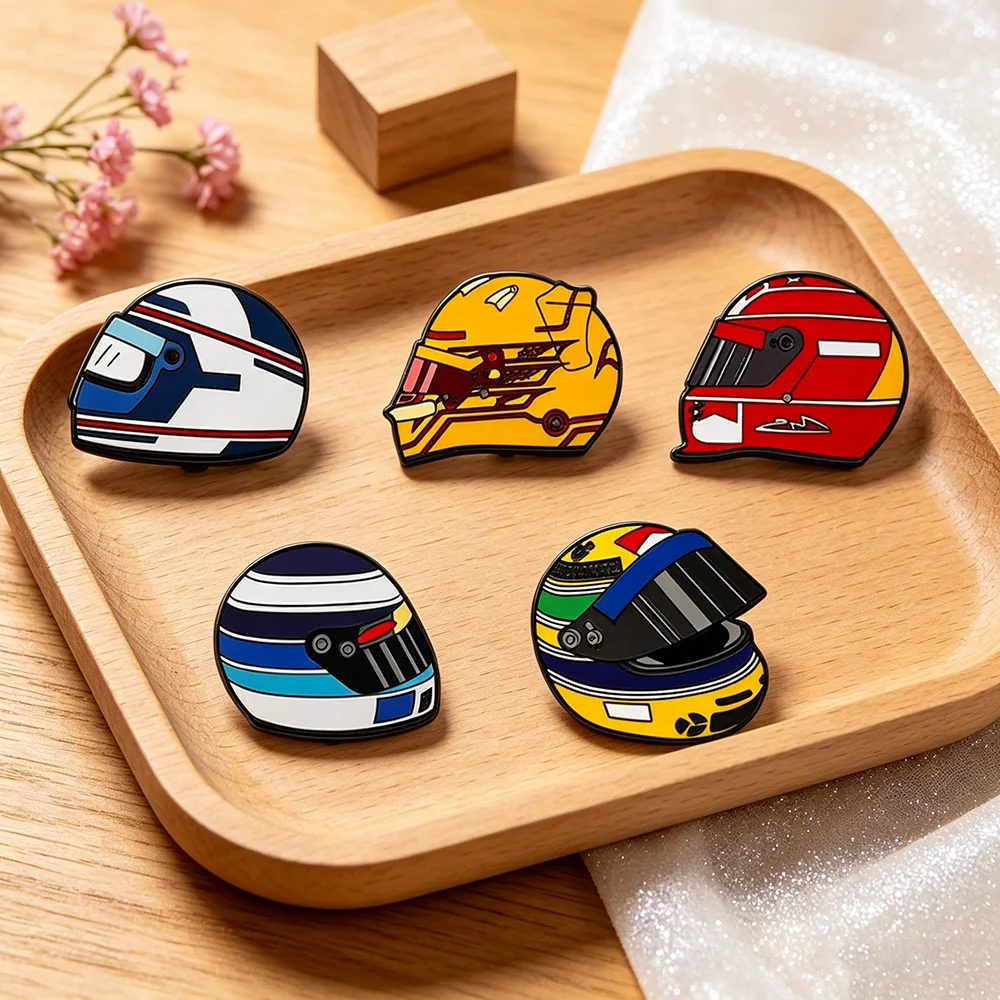 5pcs Racing Helmet Enamel Pin Set Metal Lapel Badge Pins for Backpack Accessories Jewelry Collectible Gifts for Car Racing Fans
