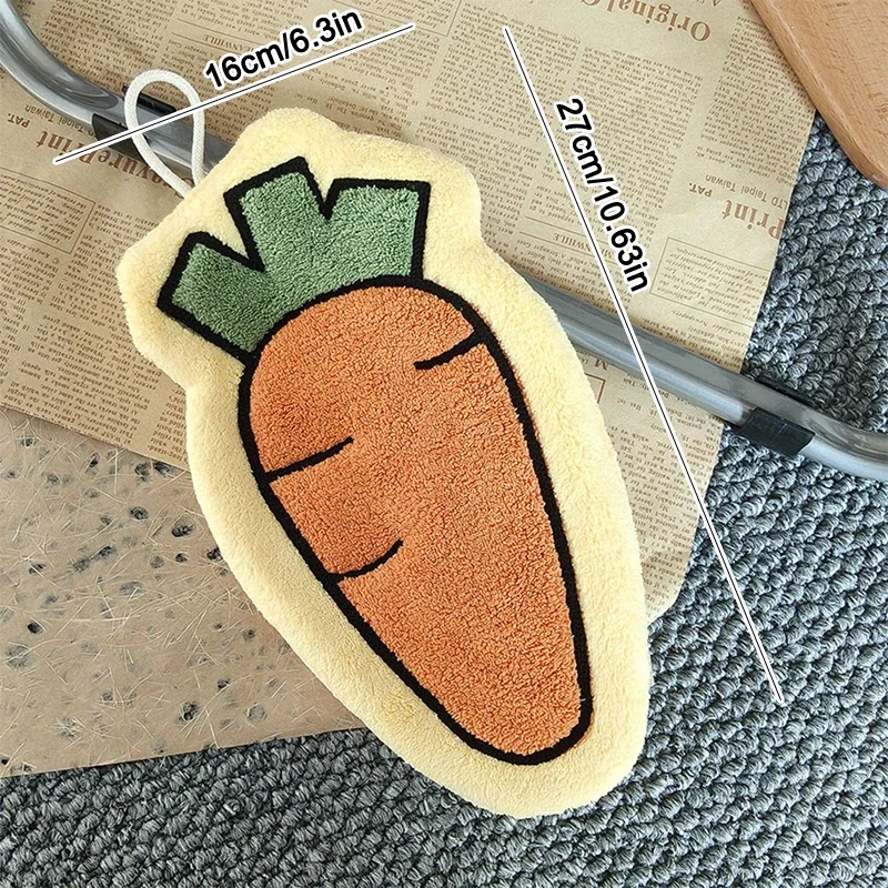 Vegetables Coral Fleece Hand Towels Carrot Tomato Design Quick-Dry Absorbent Kitchen Bathroom Hands Towel Wall Hanging Rag
