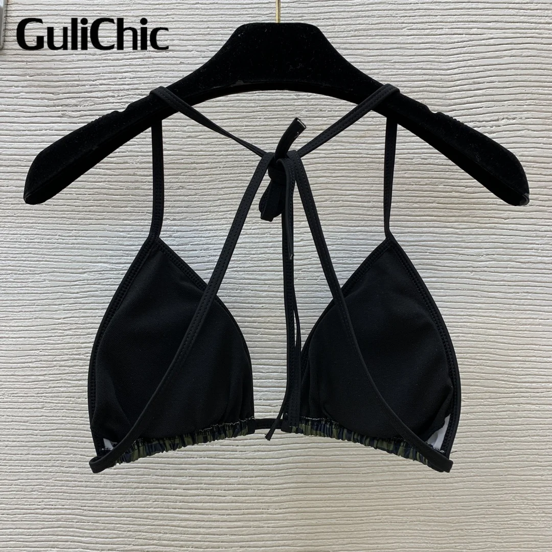 3.6 GuliChic Women Holiday Beach Sexy Bikini Set Print Halterneck Push-Up With Pad Brassiere + Triangle Bandage Briefs Swimwear