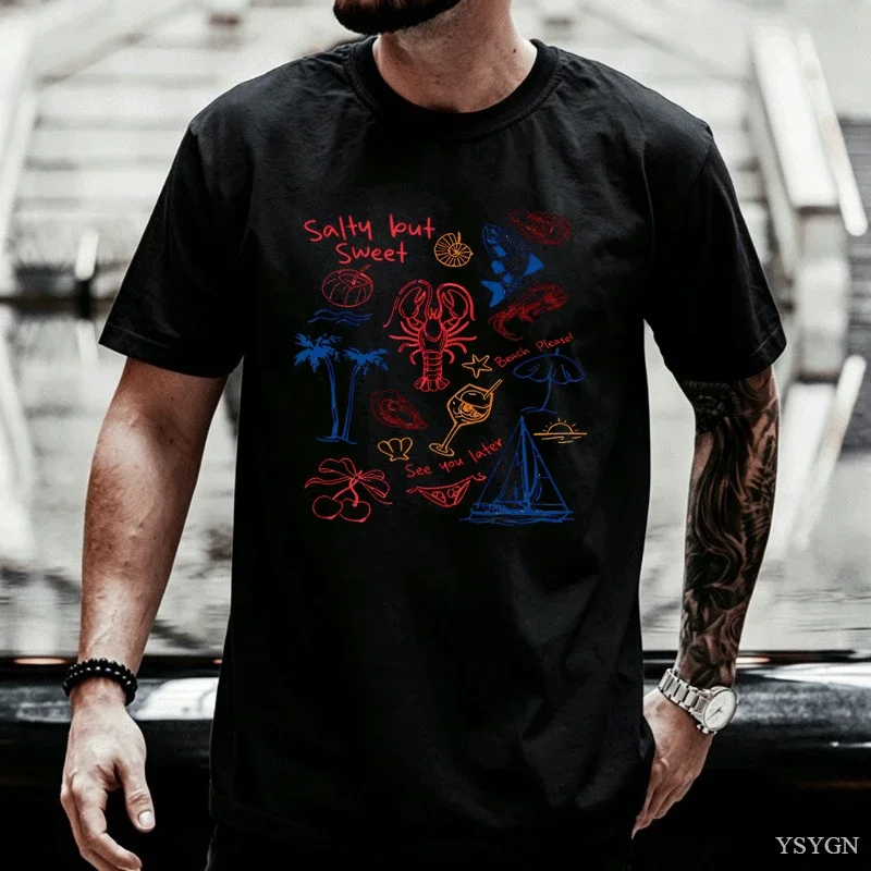Salty But Sweet T Shirt Men Women Retro Summer Beach Man Tee Coastal Girl Ladies Vibes T-shirt Sea Food Tees Clothing Tops
