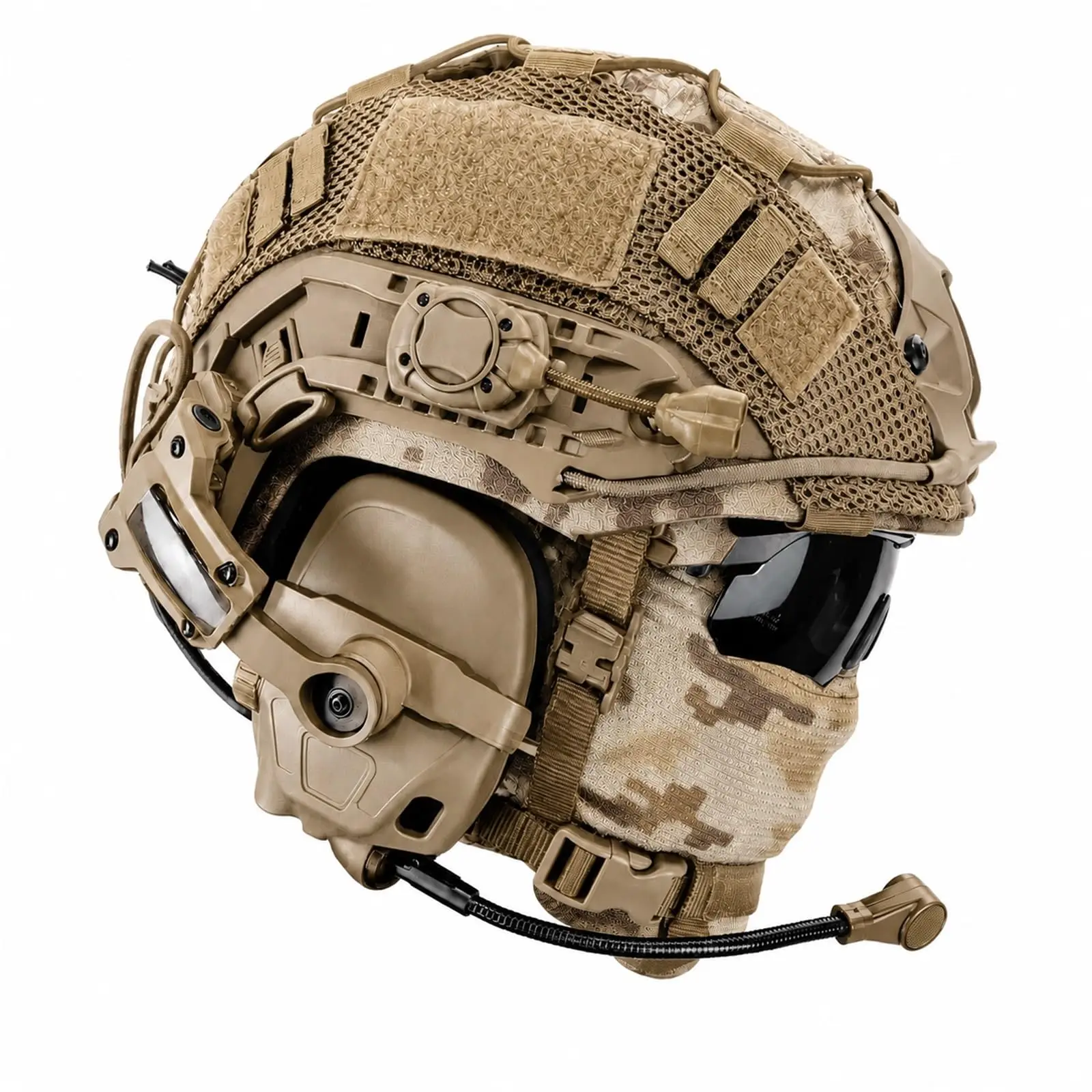 Tactical Airsoft Helmet Set with Dummy NVG Model & Communication Headset, Paintball Combat Protective Gear for Cosplay Movie Pro