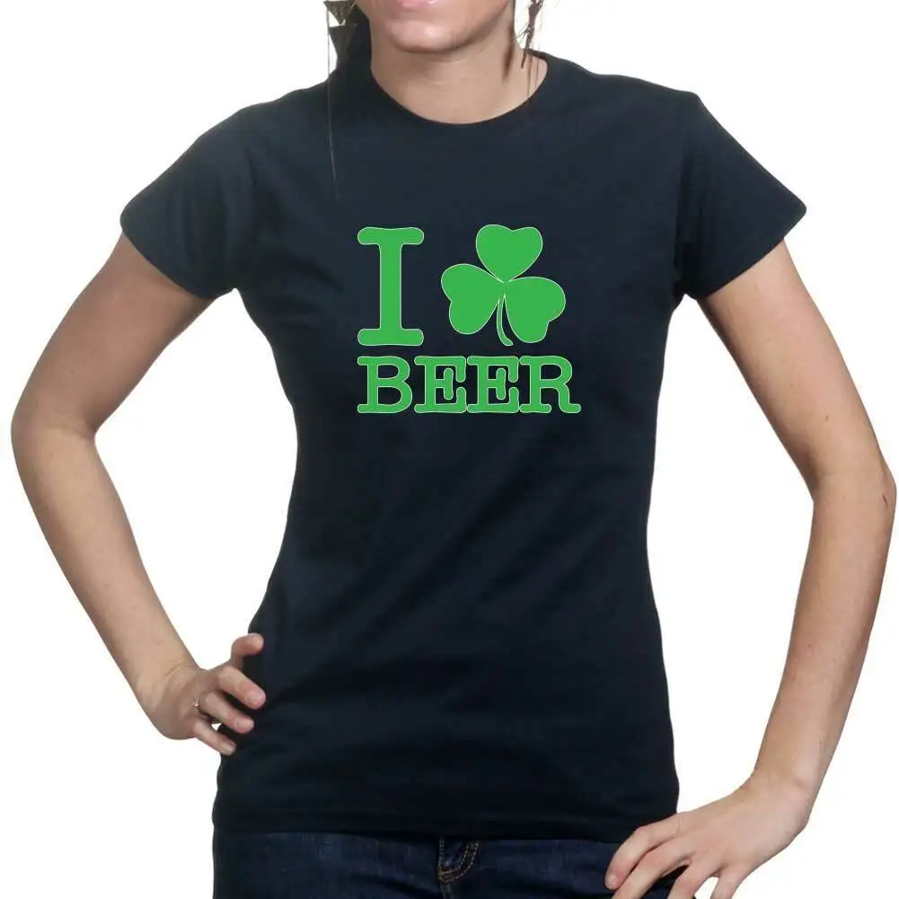 

I Love Irish Beer Shamrock Clover Green Paddy Day Ladies T shirt Tee T-shirt Top