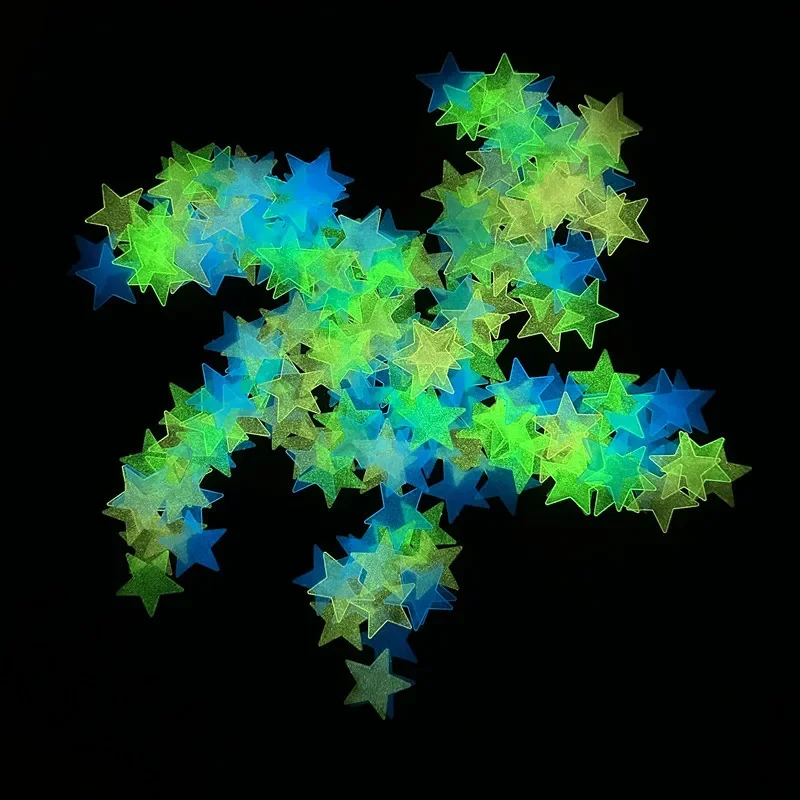 300/50pcs Glow in The Dark 3D Stars Wall Stickers Fluorescent Adhesive Luminous Mural Kids Baby Room Bedroom Ceiling Home Decor