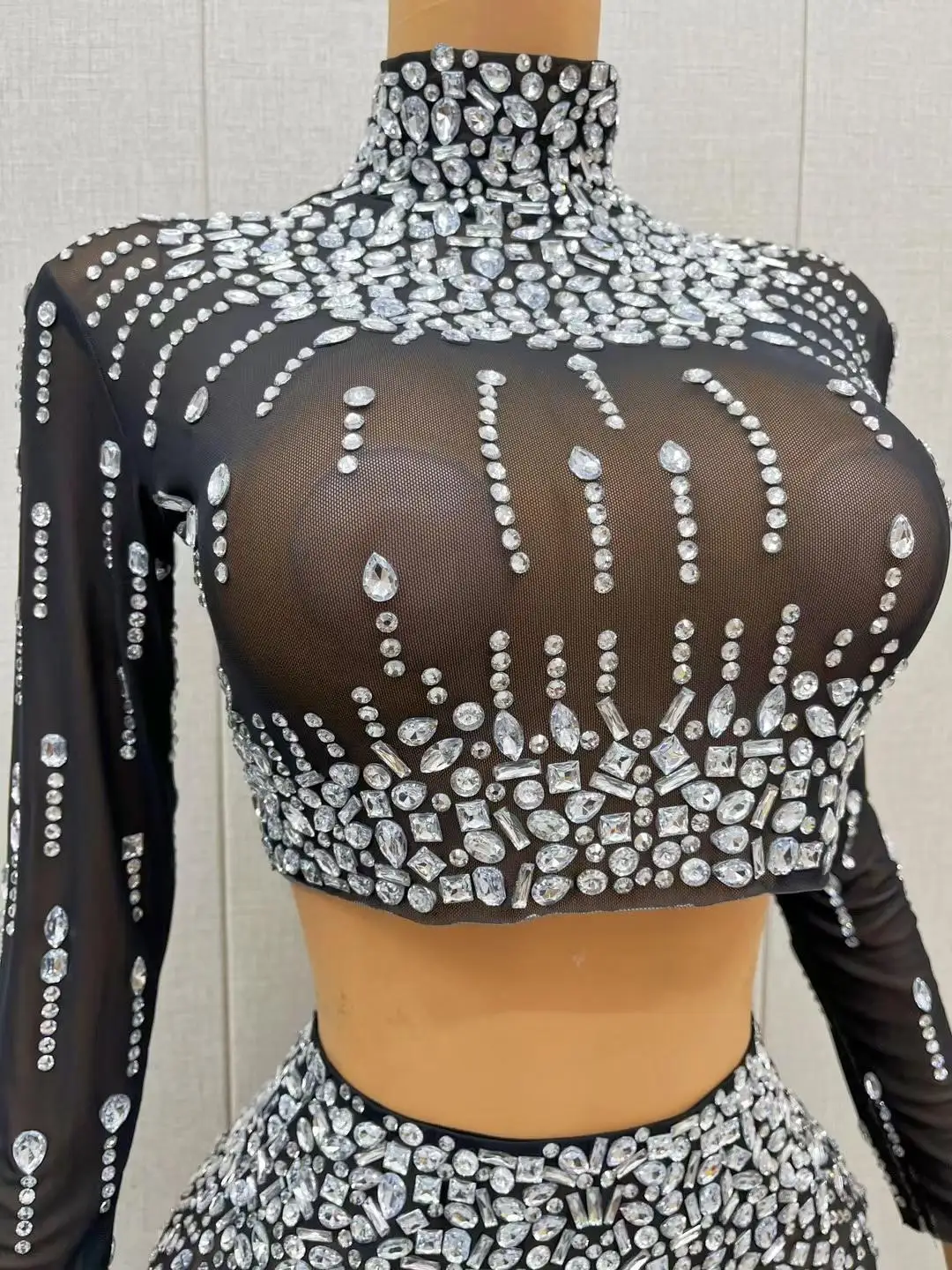 キラキラダイヤモンドセクシーなトップスドレス 2 点セットイブニングパーティー結婚式祝う衣装女性の誕生日ダンサー歌手のドレス Huoshu