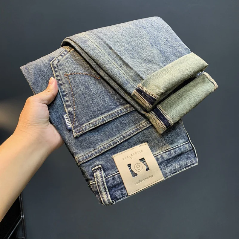 Jeans americani sottili estivi pantaloni Casual elastici larghi retrò alla moda da uomo 2024nuovi pantaloni dritti