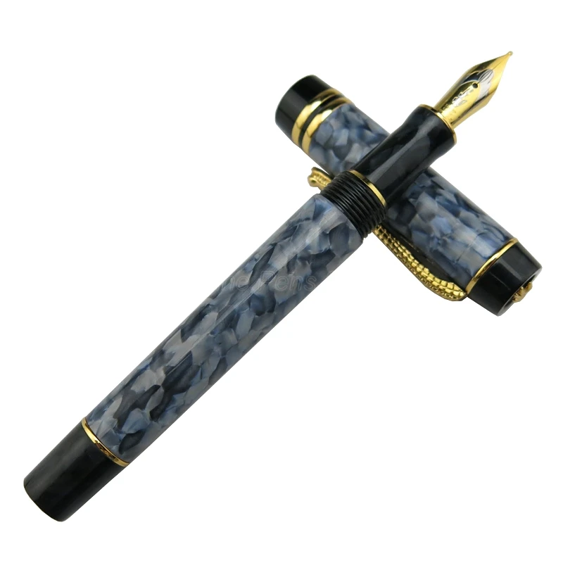 Crocodile Resin Barrel Gray Marble Medium Nib 0.7mm Fountain Pen Gold Trim Crocodile Clip Office School Writing Gift Pen