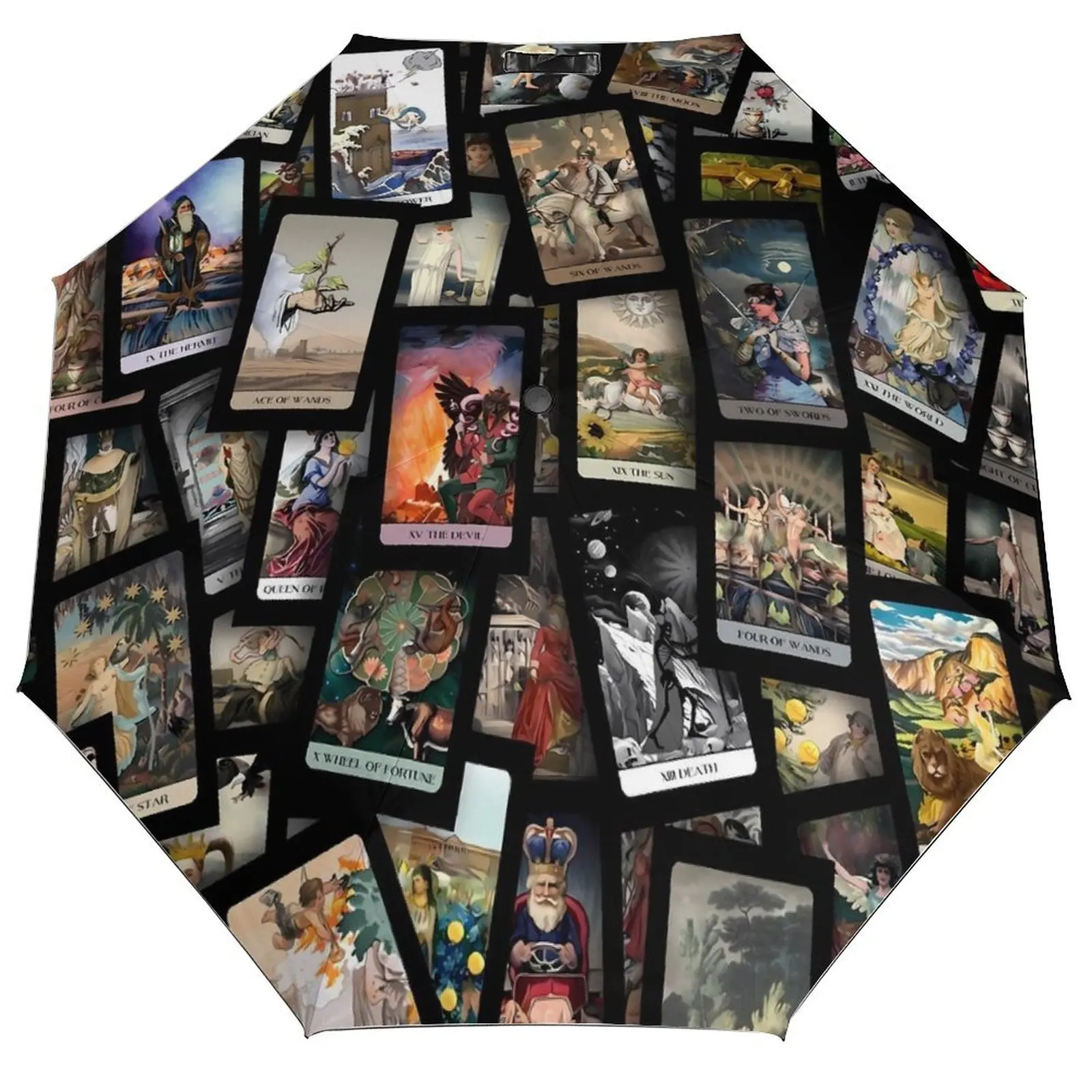 

Зонт Tarot Deck, винтажный 3-кратный автоматический зонт от солнца с принтом для мужчин и женщин, стильный графический складной зонт для туров