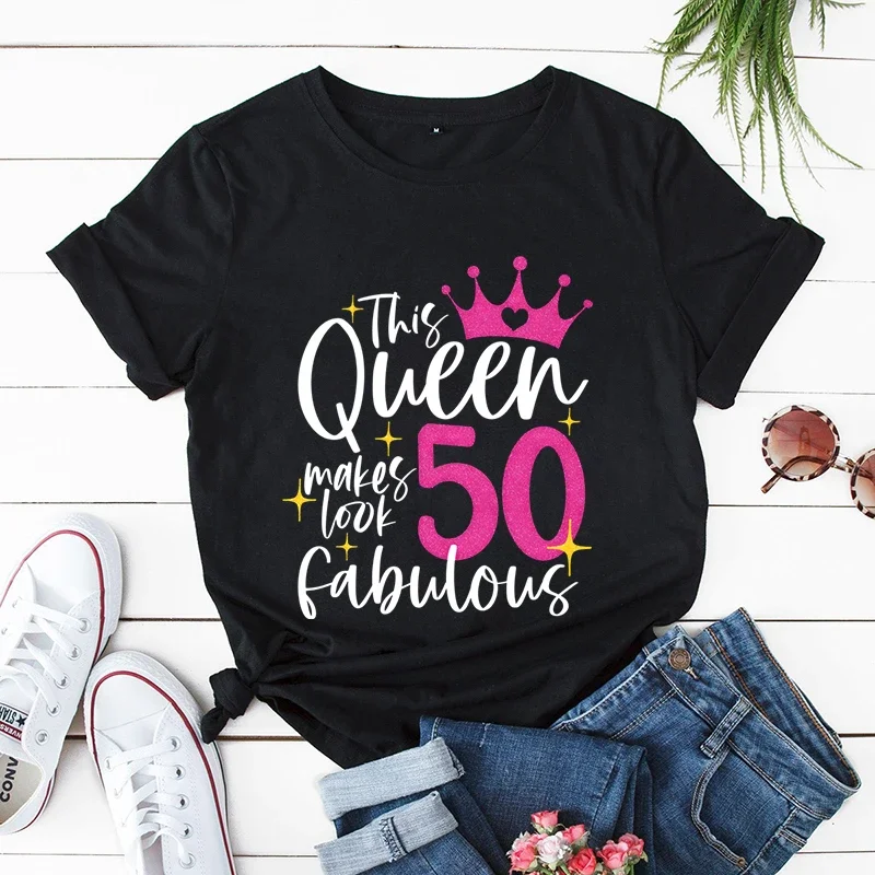 This Queen Makes Look 30/40/50/60 Fabulous Tshirts for Women Birthday Queen T-shirts Birthday Party T Shirts Graphic Tshirt Tops