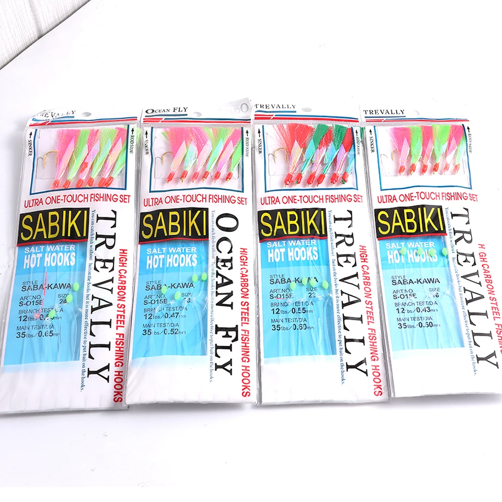 5er-Pack Sabiki Rig Fishing – ideal für Makrele, Bars – inklusive mehreren Haken mit roten und grünen Regenbogen-Papierfischröcken – Detail 6