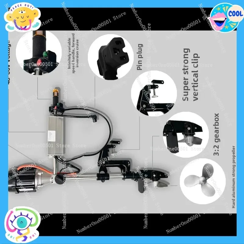 12V 24V 48V 60V 72V Brushless Outboard Motor  Electric Boat Thruster for Fishing Inflatable Boats with High Speed Propeller