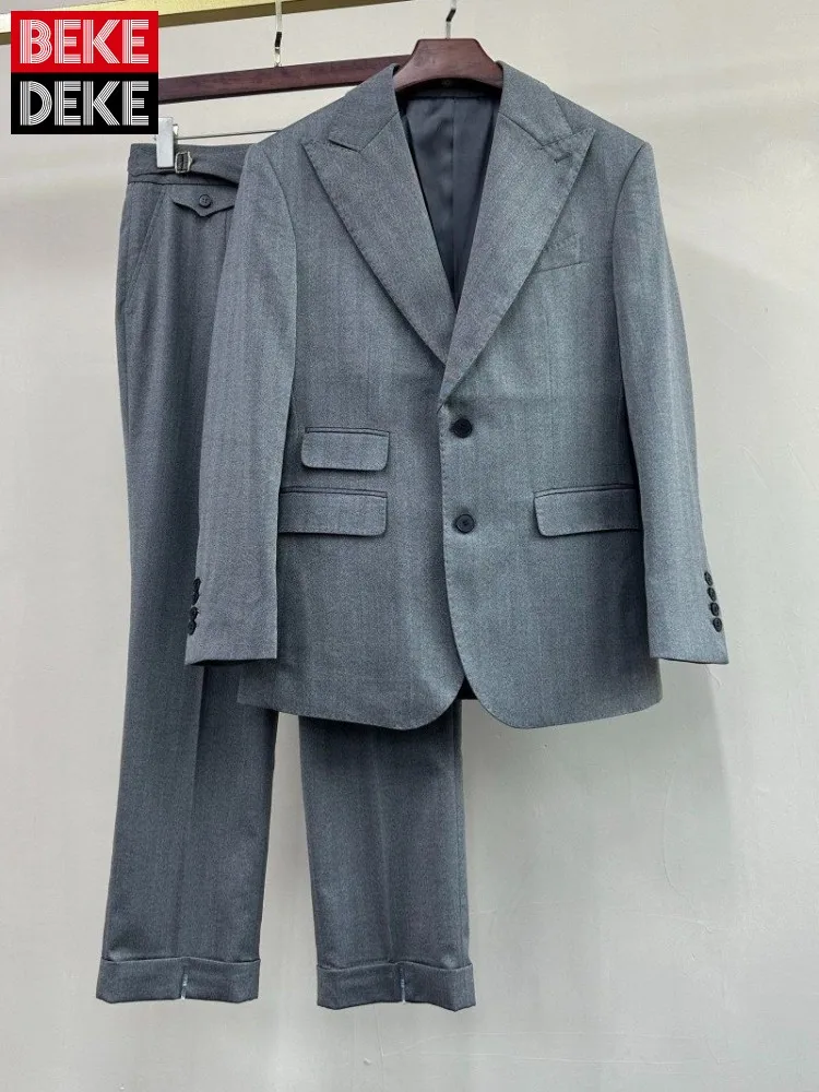 

Work Men Solid Color Single-Breasted Suits Set Fashion Business Casual Blazers Two Piece Set Suit Jacket Long Pant Outfits Male