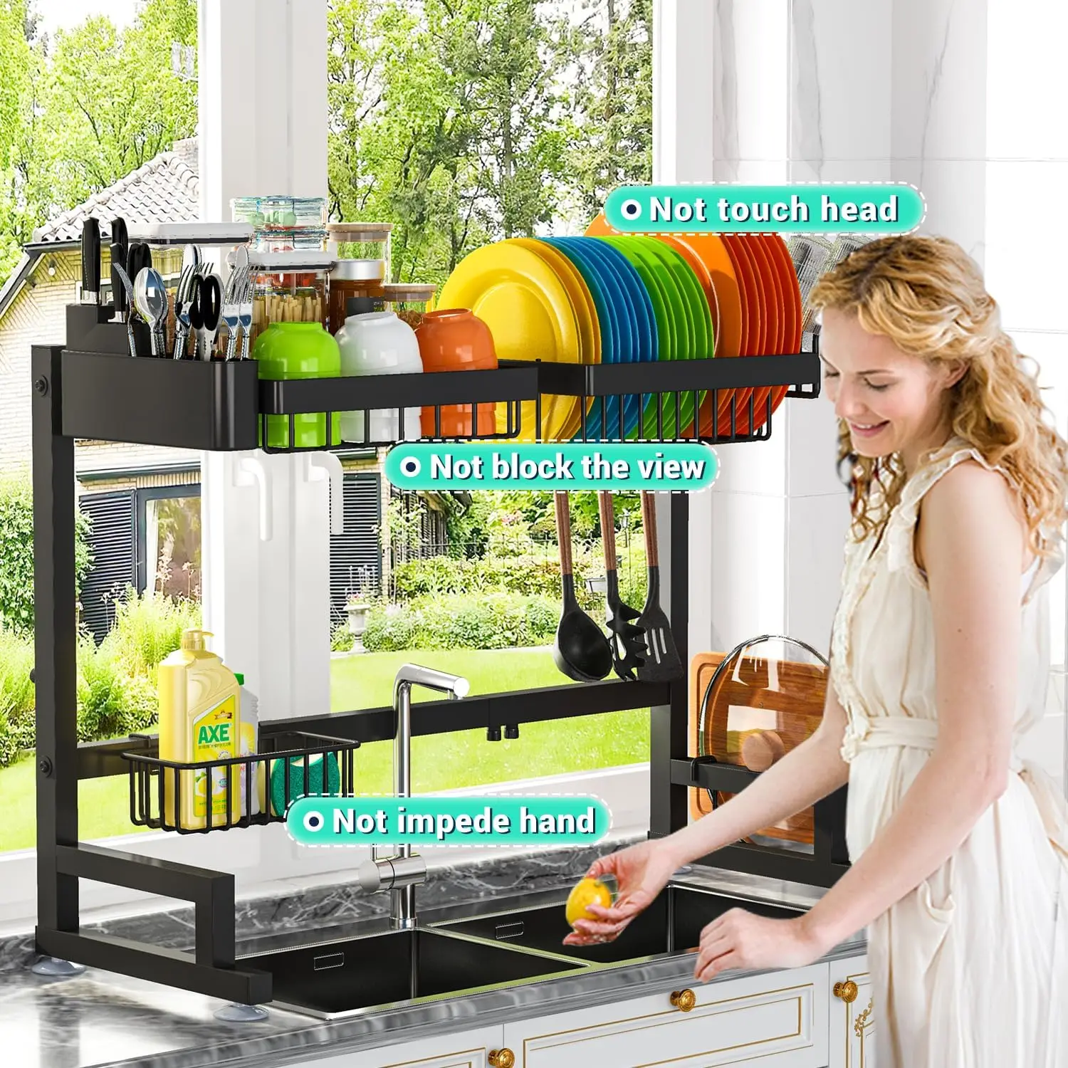 Dish Rack Above Sink - Two-Tier Large Capacity Draining Rack with Knife and Utensil Holder Home Decor