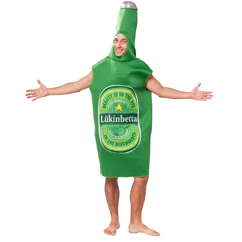 زي زجاجة بيرة للهالوين، بدلة تنكرية للجنسين، زي أخضر شامل للعروض المسرحية للبالغين، زي لمهرجان البيرة