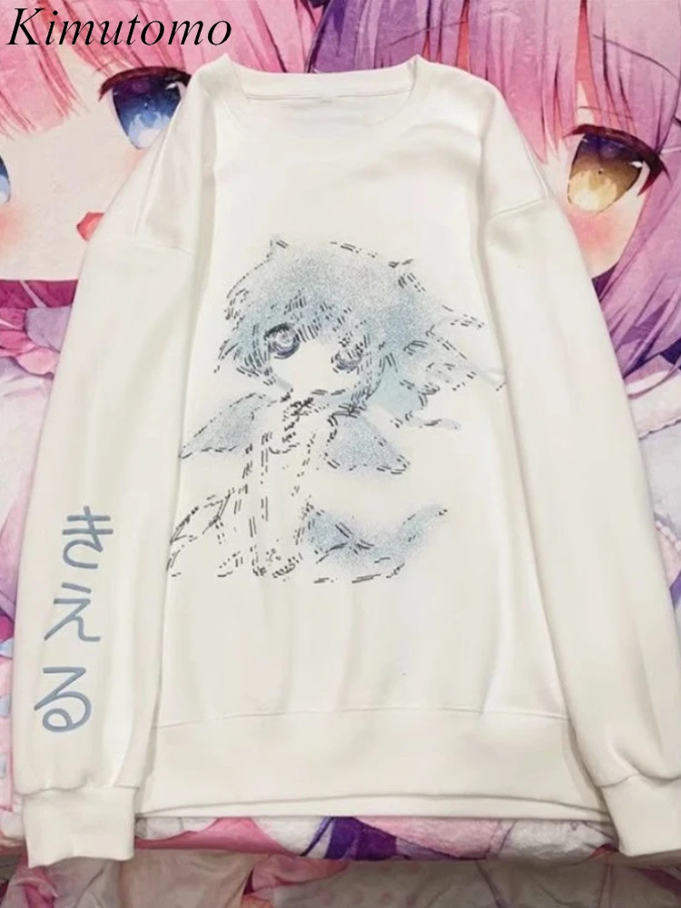

Kimutomo толстовки женские с мультяшным принтом свободный пуловер с круглым вырезом милые осенне-зимние топы Y2k эстетические толстовки в стиле Харадзюку