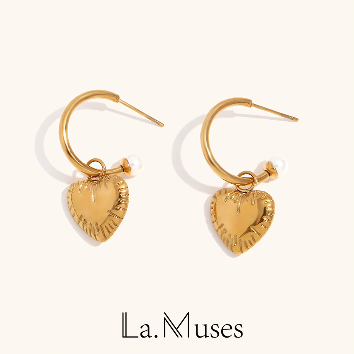 

New 18K Gold Plated Stainless Steel Hoop Earrings for Women golden Heart Charms Trendy Waterproof Jewelry