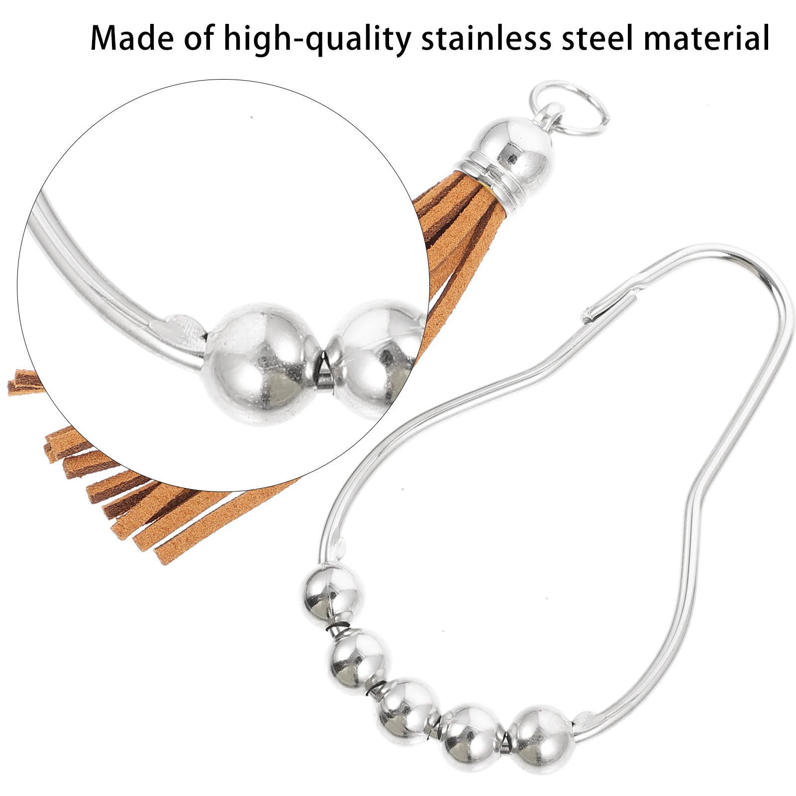 

12pcs Bath Curtain Hooks Stainless Steel Tassel Decorative Hangers for Shower Bathroom Space Saving Fringe Hanging Home Decor