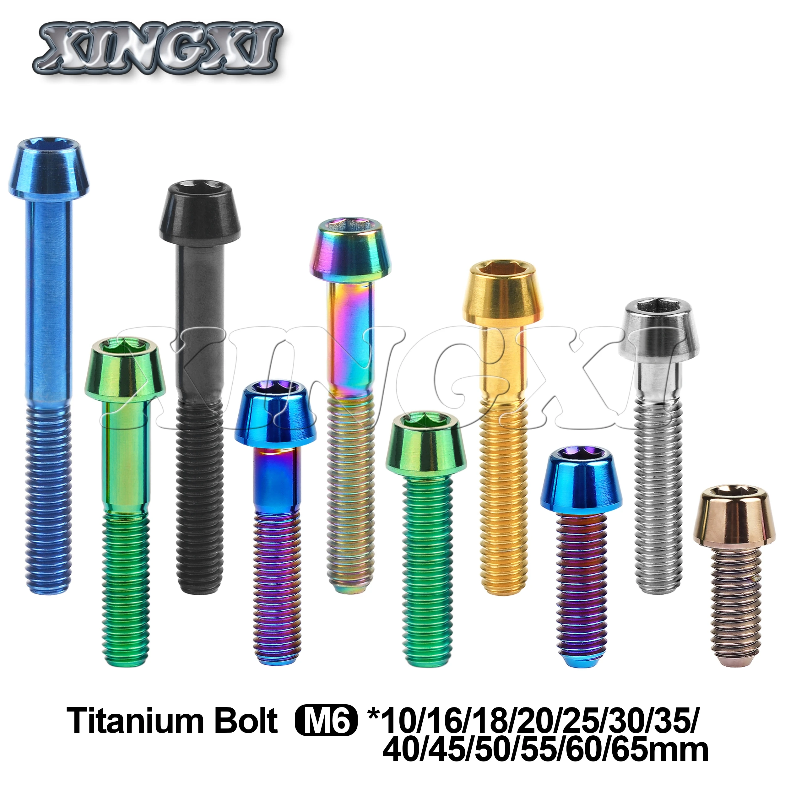 

Xingxi Titanium M6x10 16 18 20 25 30 35 40 45 50 55 60 65 мм Винт с шестигранной головкой и конической головкой для велосипедной гарнитуры, тормозные болты Bicicleta