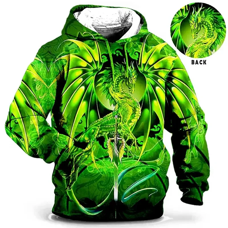 

New dragon pattern hooded shirt, men's clothing, 3D printed sweater, outdoor apparel, fashion, daily wear, autumn, long style