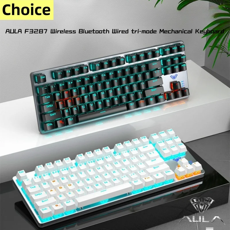 

AULA F3287 mechanical keyboard,wireless Bluetooth wired tri mode,2000mA battery,Ergonomic Design,RGB backlight,Green axis,Black