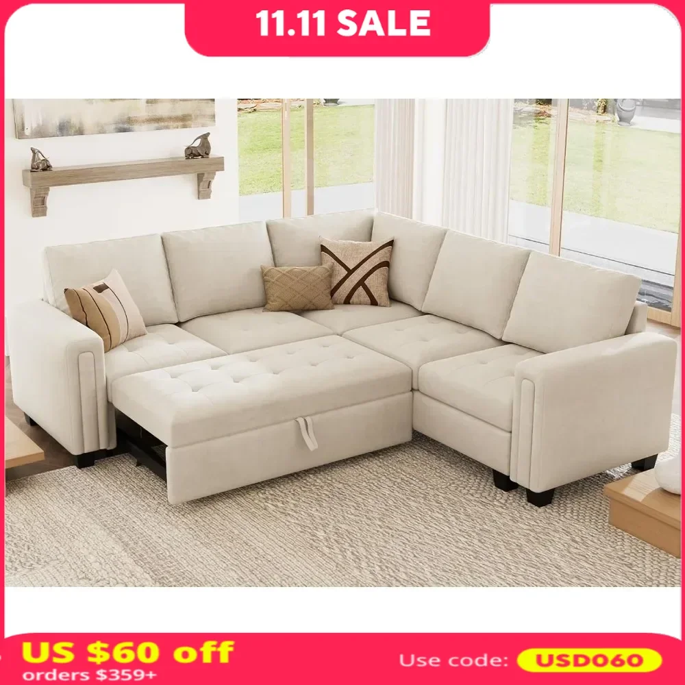 

Modular sectional Sleeper sofa with Pull Out Couch Bed Velvet Convertible L Shaped Sectional Couch,Living Room Sofas.