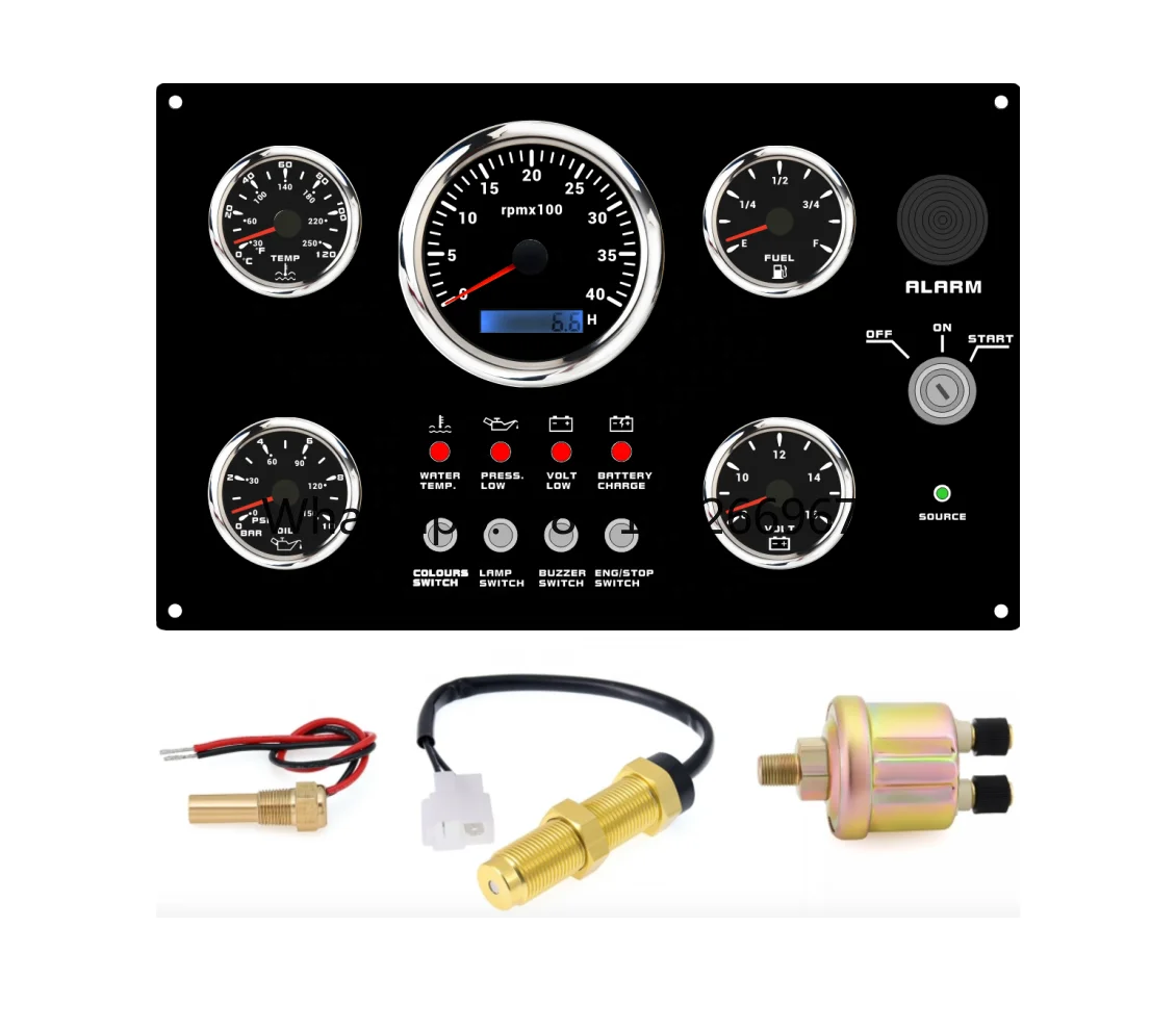 

Marine Instrument Panel 5 Gauge Set for Dashboard Boats Includes Tachometer Fuel Level Water Temperature Oil Pressure Volt Meter