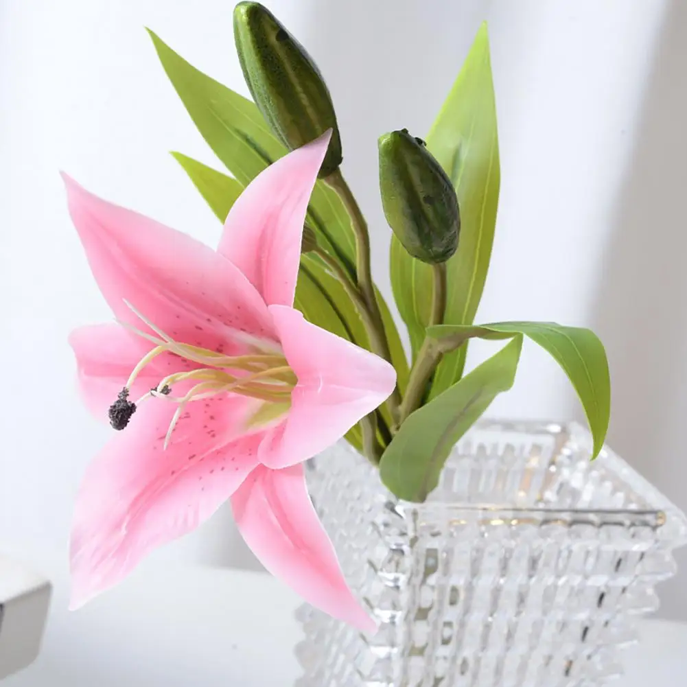 Artificial Lily Branch with Stem Faux Floral Arrangement Elegant Artificial Lily Flower for Home Wedding Garden Decoration Gifts