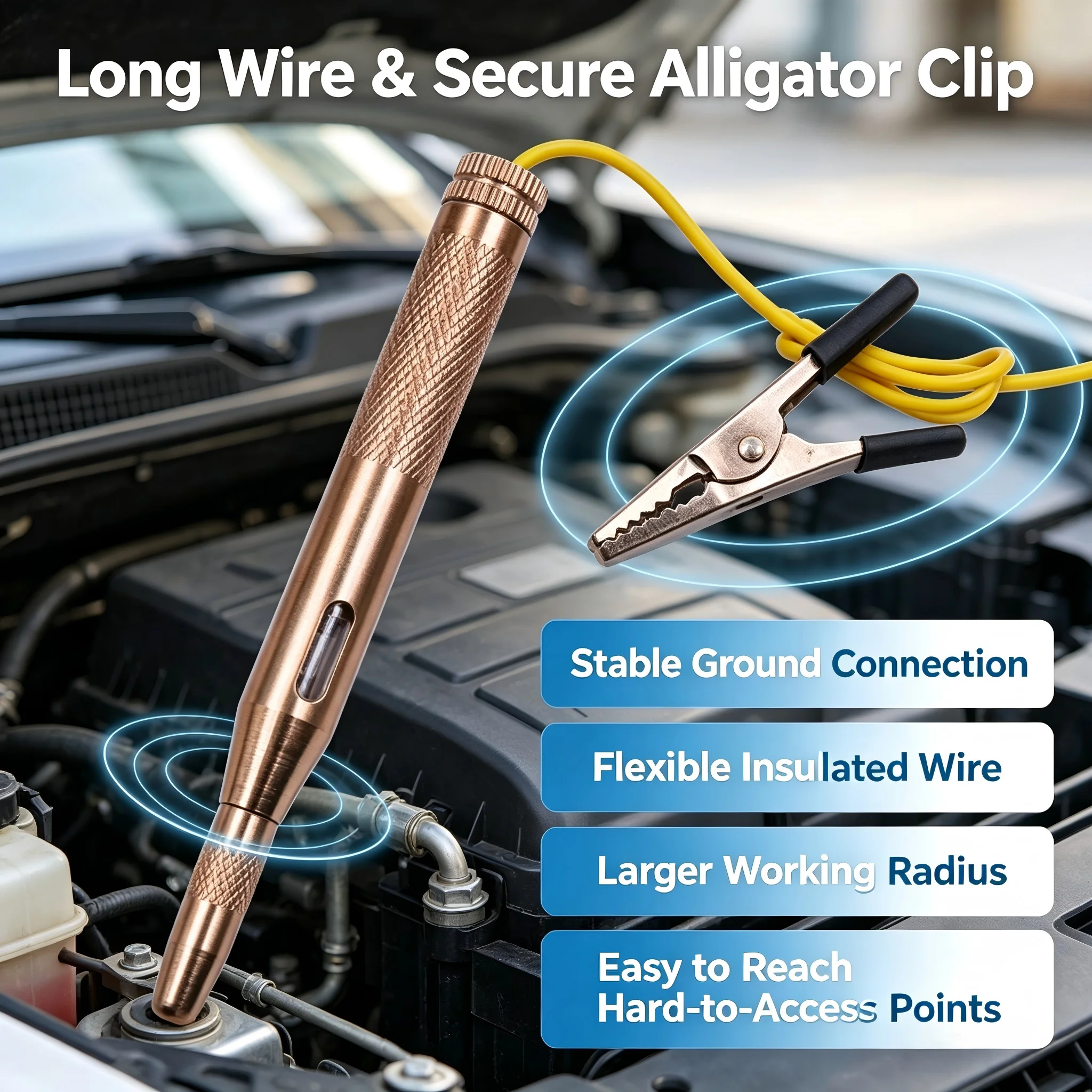 6–24V Circuit Tester Copper Probe Pen with Alligator Clip for Motorcycle Cleaning Maintenance, Car Fuse & Low-Voltage DC Testing view 6