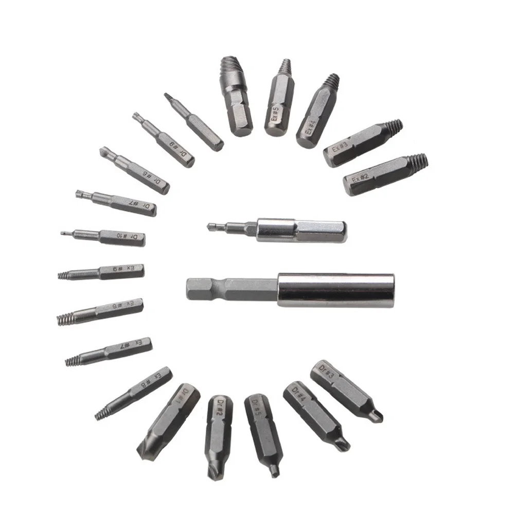 22PC Carbon Steel Broken Screw Extractor Double Head Reverse Thread Bolt Removal Tool Set For Home And Mechanic Use