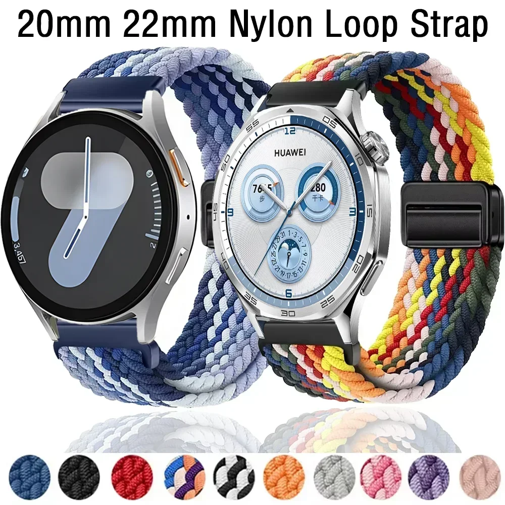 20mm 22mm Nylon Loop Strap for Samsung Galaxy Watch 7 6 5 4 44mm 40mm/6 4 Classic/5Pro Bracelet Huawei Watch GT6 GT5 46mm Correa