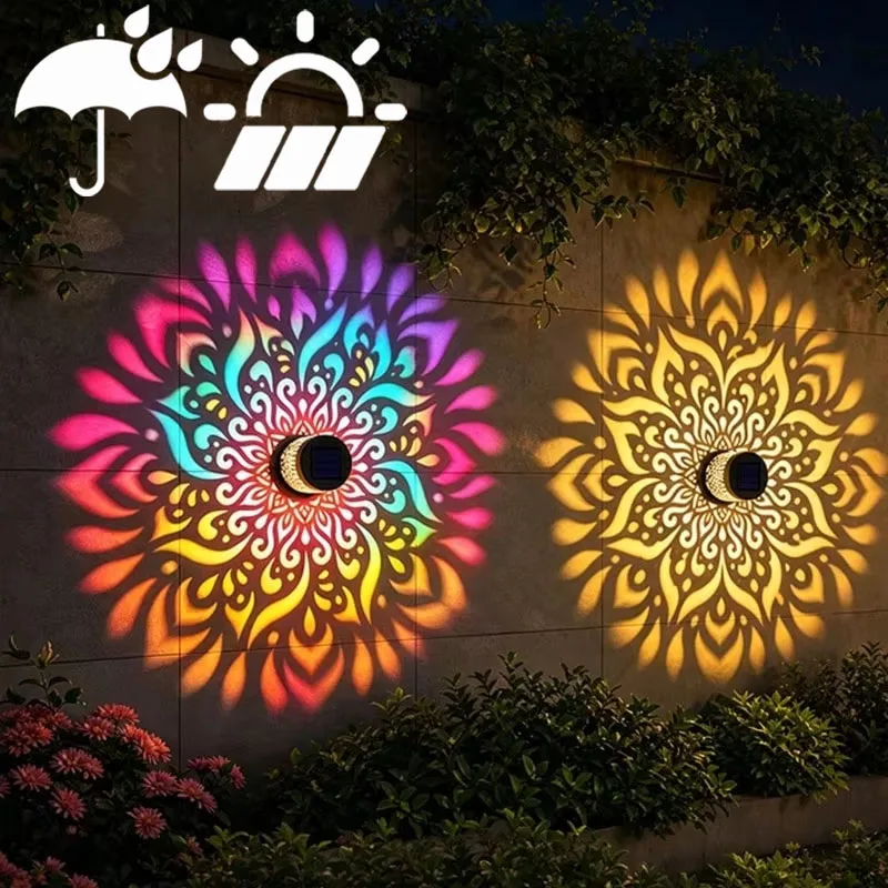 Solar Outdoor Mandala Iron Garden Wall Light Waterproof Decorative Landscape Lamp for Yard Patio Lawn Fence Decor