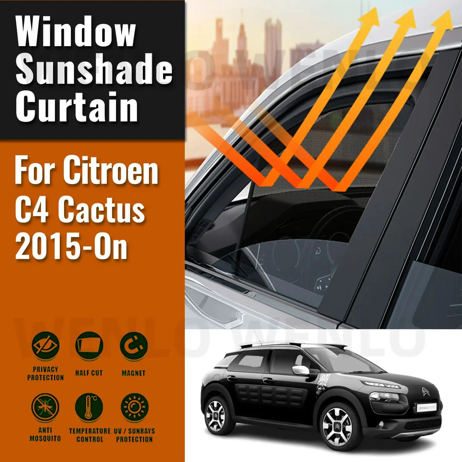 

For Citroen C4 Cactus 2023 2022 2021-2015 Car Sunshade Front Windshield Magnetic Mesh Curtain Rear Side Window Sun Visor Shade