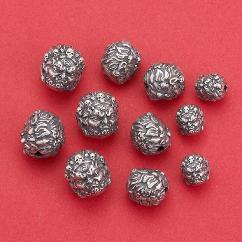 100% 925 Silver Mahakala Beads Sterling Good Luck Black Wealth Buddha Loose Bead Jewelry Findings 2