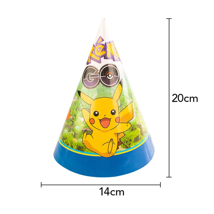 6pcs/lot Pokemon Pikachu Paper Hat Disposable Party Supplier Cartoon Cute Birthday Decoration Girl Boy Toy Gift