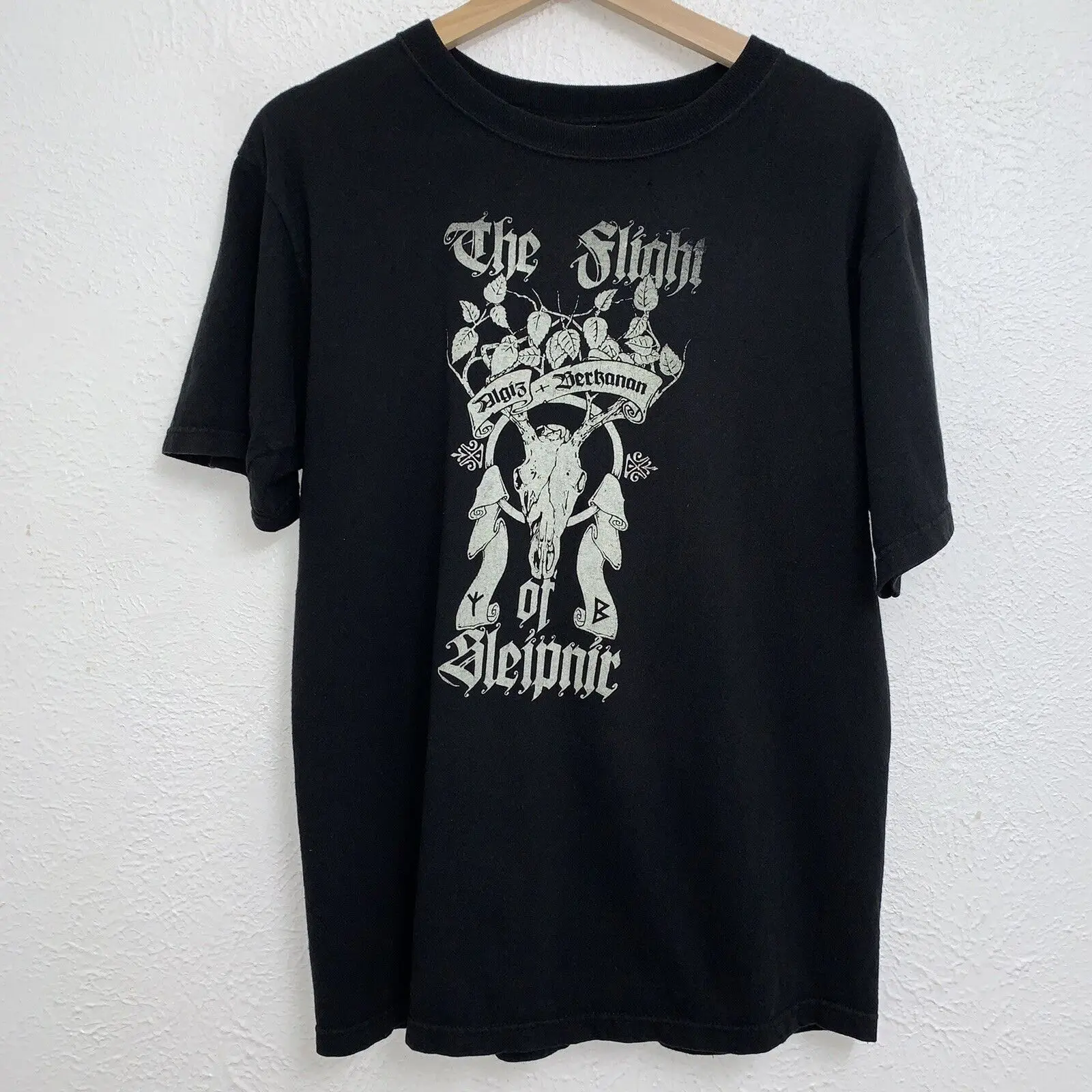 The Flight of Sleipnir Algiz + Berkanan Tee Black T-Shirt Double Sided Medium