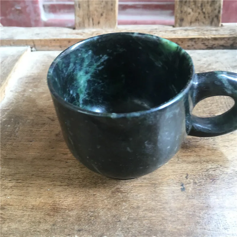 Natural Green Jade Teacup Mug Tibetan Medicine King Stone Magnet Health Gongfu Teaware Jades Milk Coffee Mugs Cup With Handle
