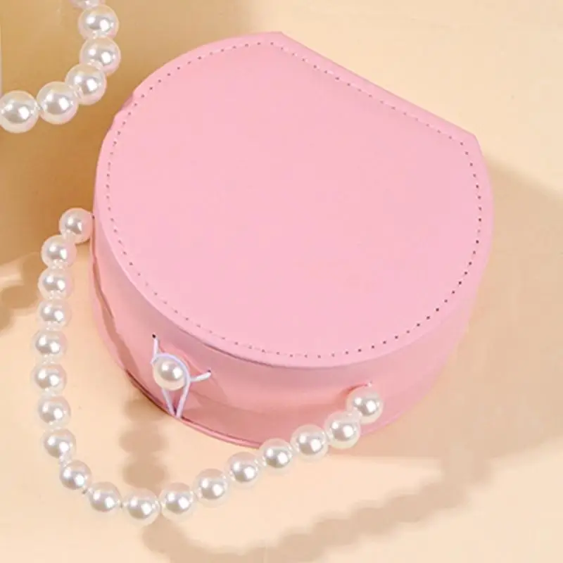 31BB Round Jewelry Storage Box with Necklace Hooks, Ring Slots and Soft Lining, Beaded Handle for Daily Jewelry Storage