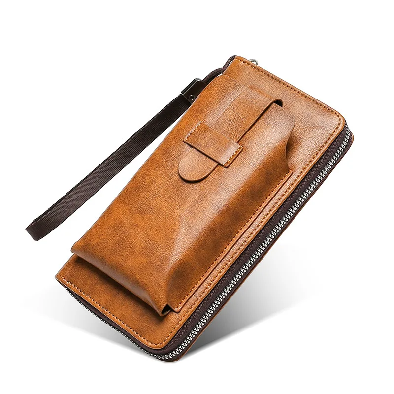 Fashion PU Leather Men Wallet Purse Ladies Mobile Phone Cards Holder Coin Purse Clip Zipper Pouch Handbag Multi-function Clutch